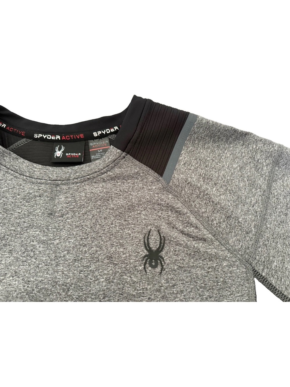 Spyder Men's Gray Marled Long Sleeve Performance Tee with Black Neck Panel